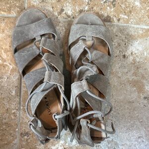 Lucky Brand Suede Lace-Up Sandals in Gray